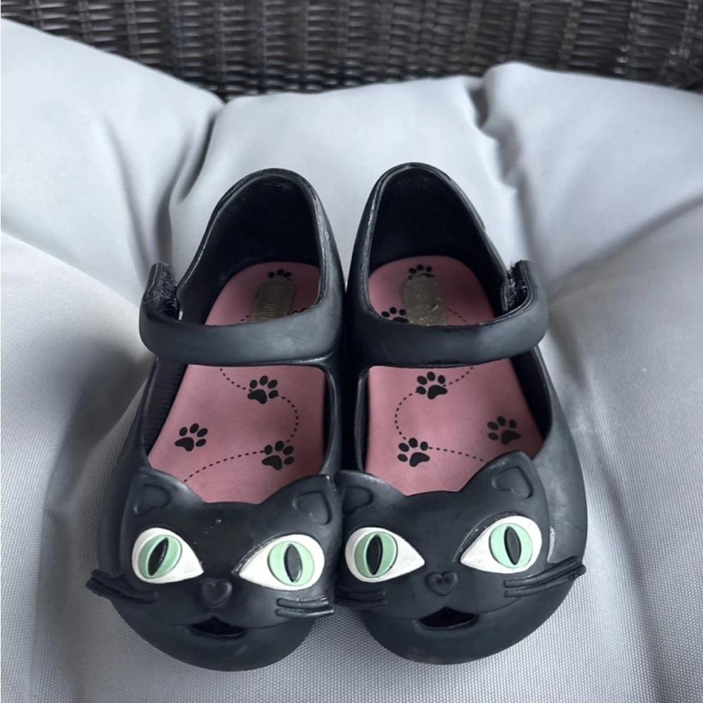 Mini Melissa Ultragirl II Black Cat Mary Jane Girls Size 7 Toddler Hook & Loop